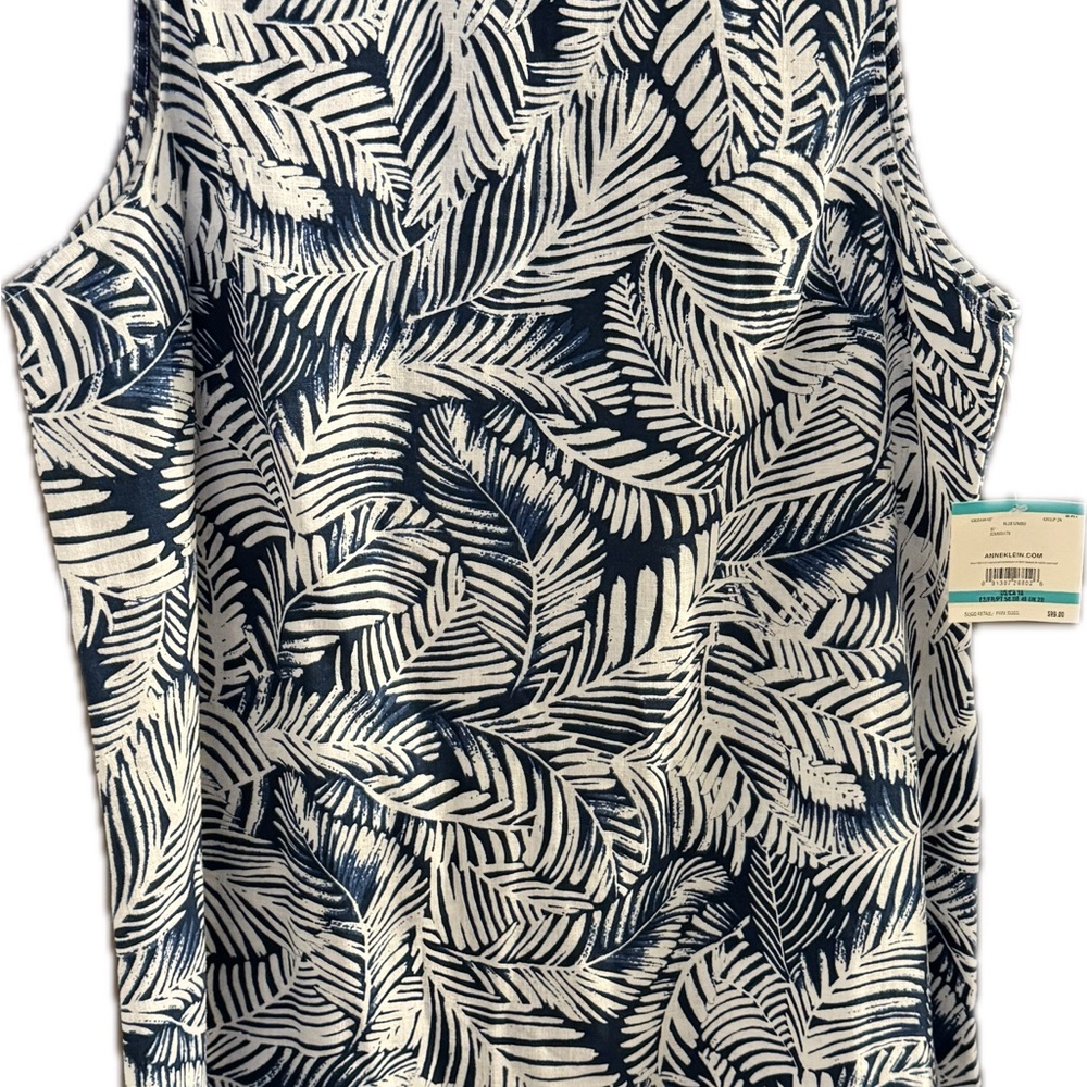 Anne Klein Blue and White Leaf Print Dress